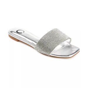 Journee Collection Womens Grayce Rhinestone Flat Sandals Silver Size 9M NIB